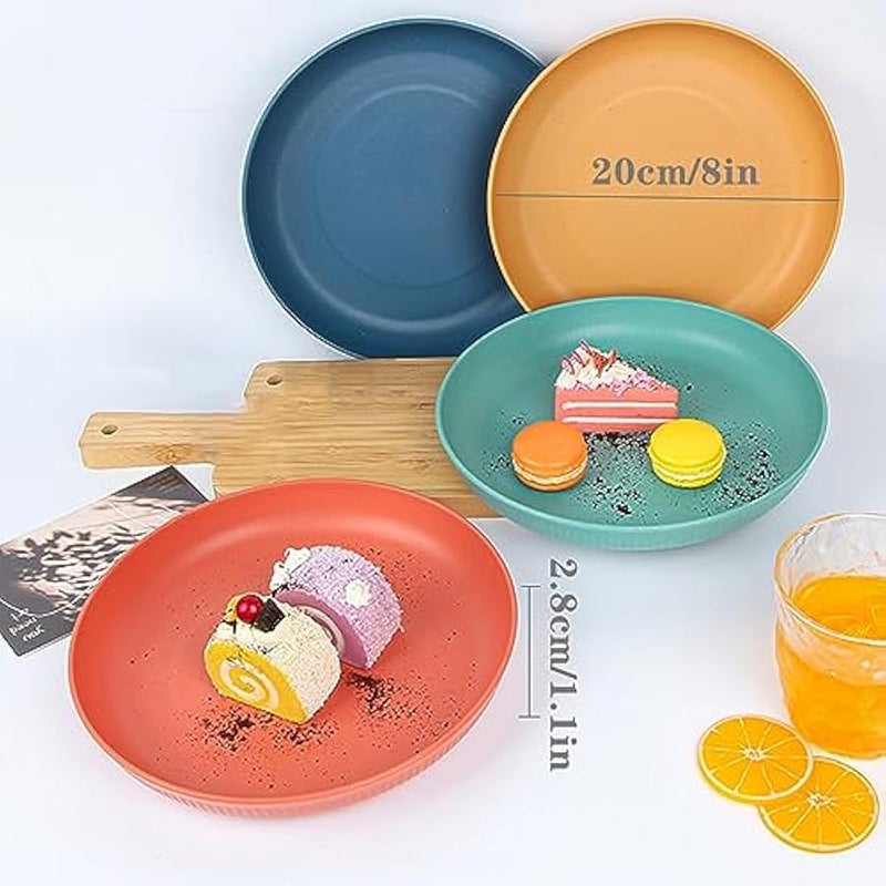 Dinner Plates Set of 4, 8 Inch Plastic Plates Reusable, Wheat Straw Plates, Dishwasher & Microwave Safe, Lightweight Salad Plates for Camping/Kitchen - Image 2